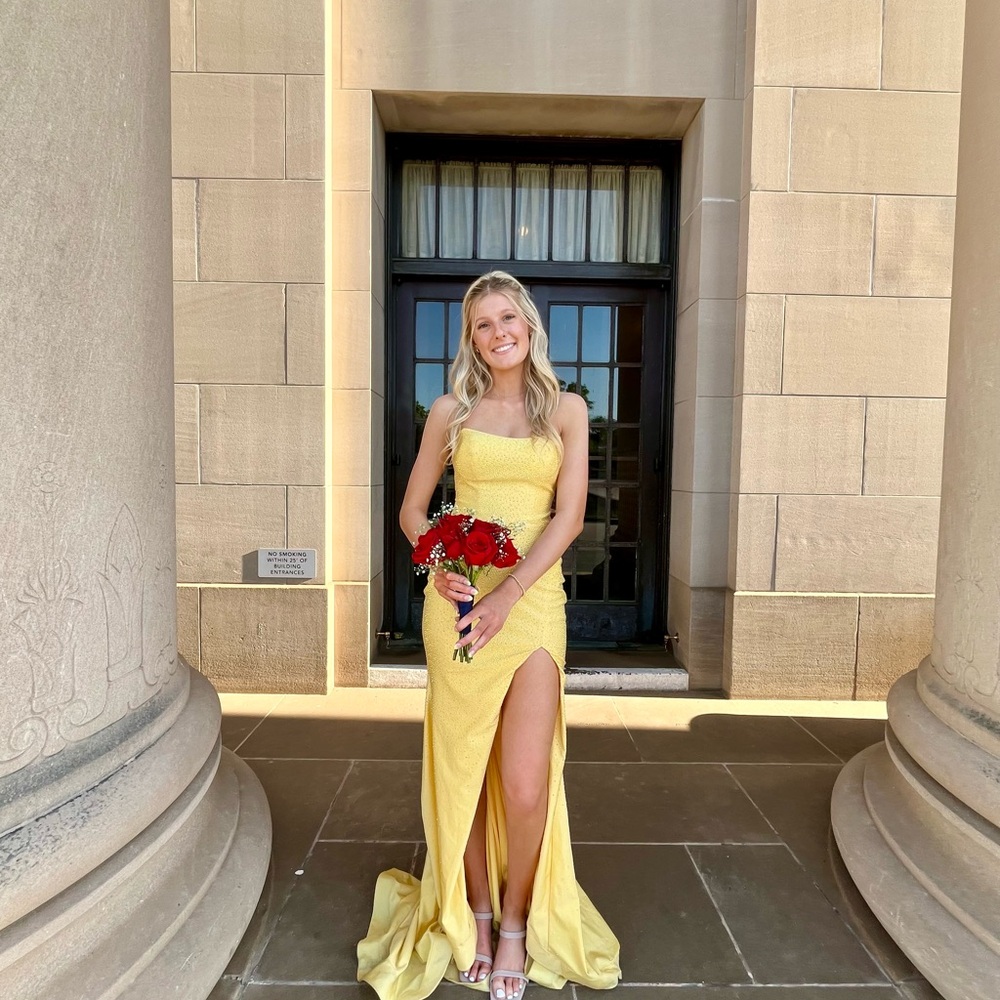 Sherri Hill Yellow Strapless Prom Dress